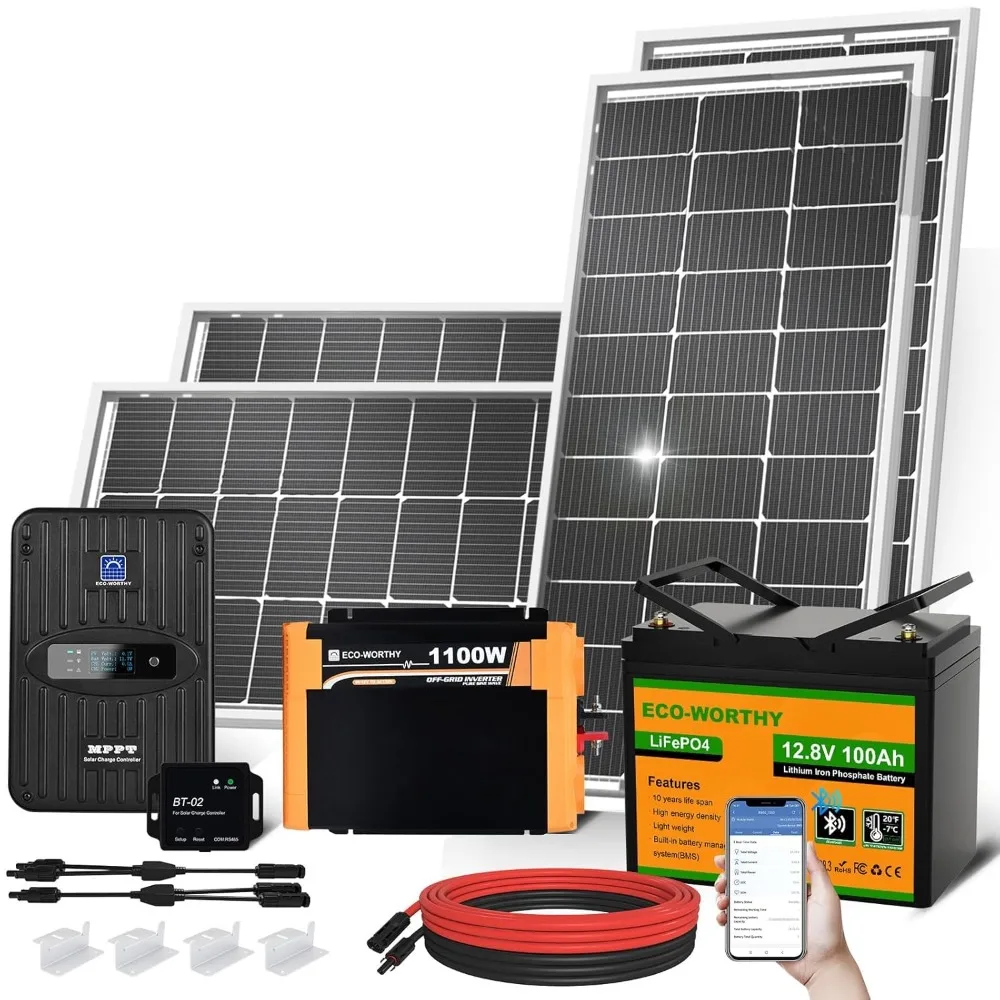 1.6KWH Complete Solar Panel Kit 400W 12V for RV Off Grid: 400W Solar Panels + 40A MPPT Charge Controller +12V 100Ah, Customized