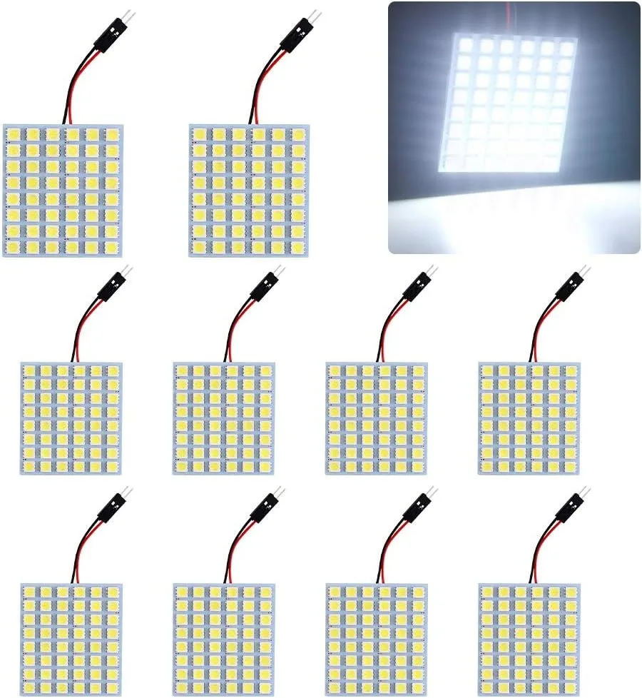 Super White 5050 48-SMD LED Panel Dome Auto Car Interior Reading Plate Light Roof Ceiling Interior Wired Lamp + T10 BA9S Festoon