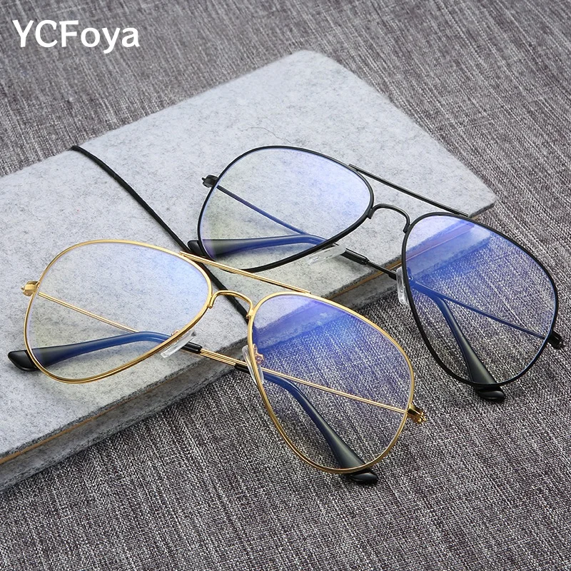 

YCFoya Ultralight Vintage Double Beam Pilot Sunglasses Classic Fashion Men's Optical Prescription Glasses 3025