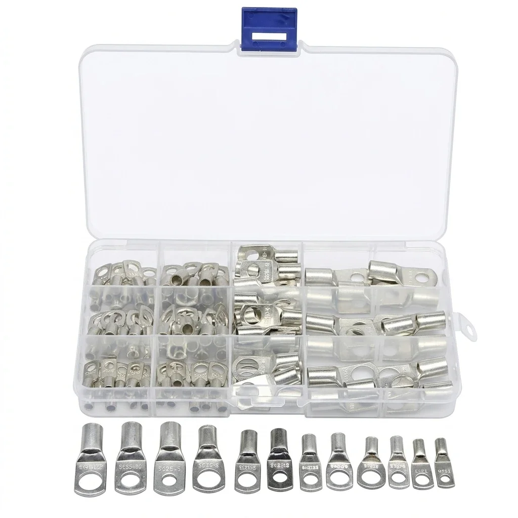 Copper Cold Press Terminal Connector Peep Hole Design 100Pcs Set For Electrical Wiring