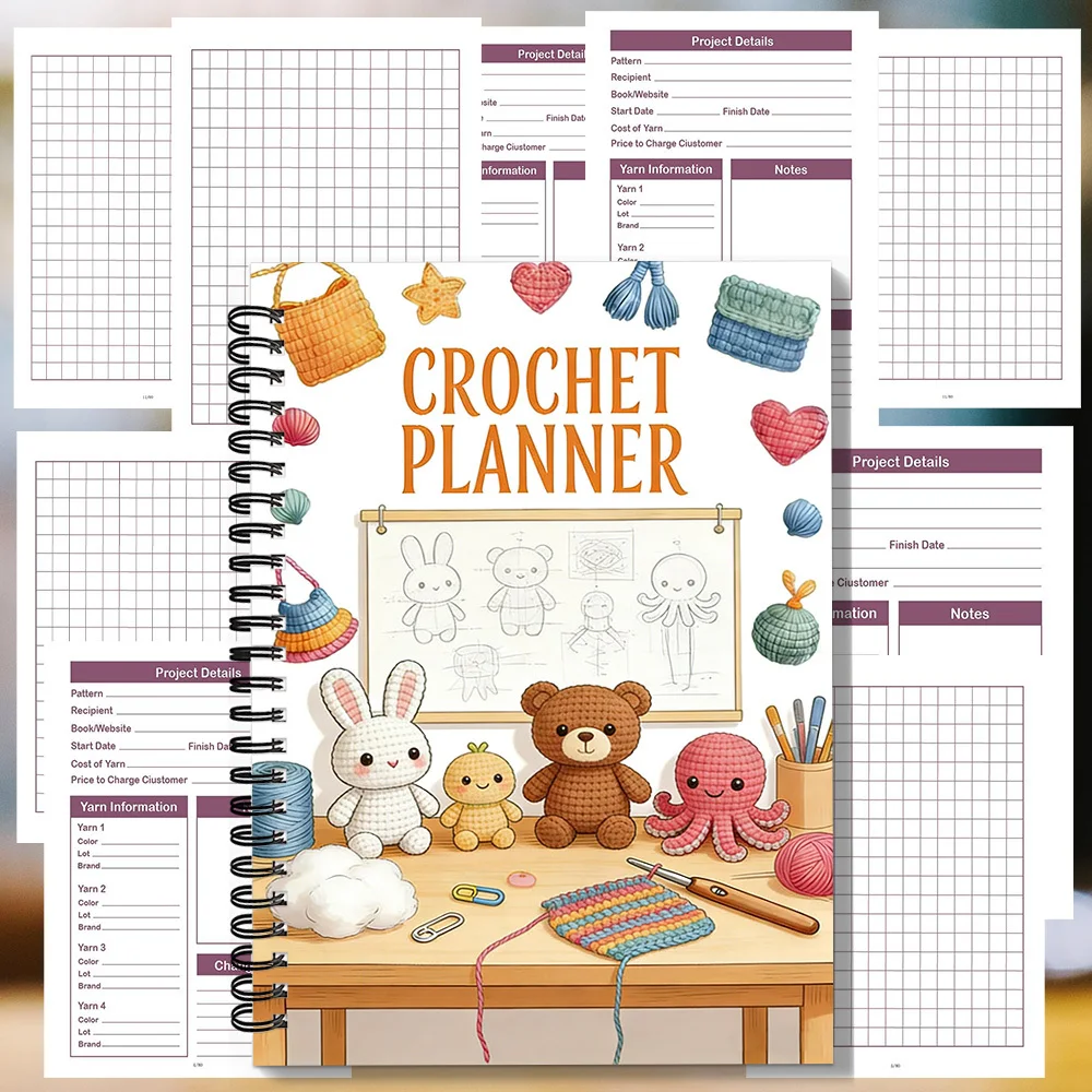 1 Stück Häkel-Planer-Spiralnotizbuch, Plüschtier- und Skizzen-Akzentjournal, für Spielzeughersteller, Muster- und Stich-Tracker, Charming Gu