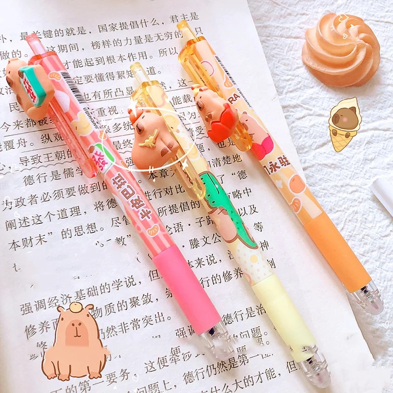 Imagem -04 - Capivara Canetas Apagáveis Gel para Escrever Tinta Azul Roller Pen Papelaria Kawaii Material Escolar Bonito 0.5 mm 36 Pcs por Lote