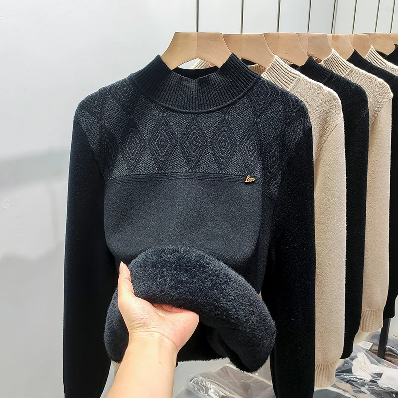 Thiened f-High Collar One-Piece Fce Long Sve Women's Sweater Inner irt Commute Sle Regular Sve Length