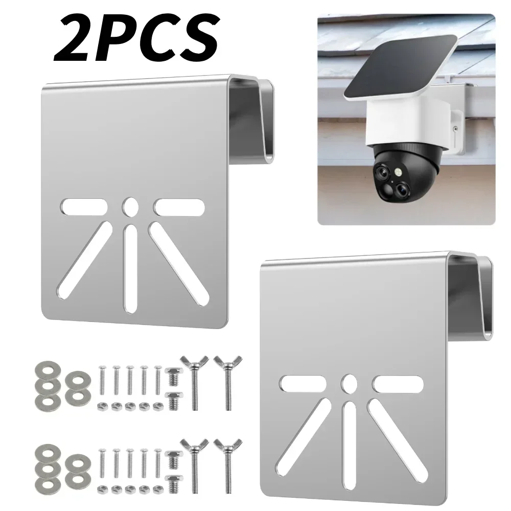 2Pcs Wall Mount Gutter Bracket with Anti-Rust Mounting Screw Stainless Steel Solar Security Camera Holder for Eufy SoloCam S340