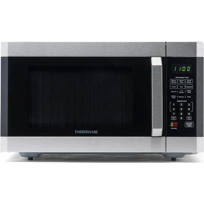 Farberware Countertop Microwave 1100 Watts, 1.6 cu ft - Smart Sensor Microwave Oven With LED Lighting and Child Lock -