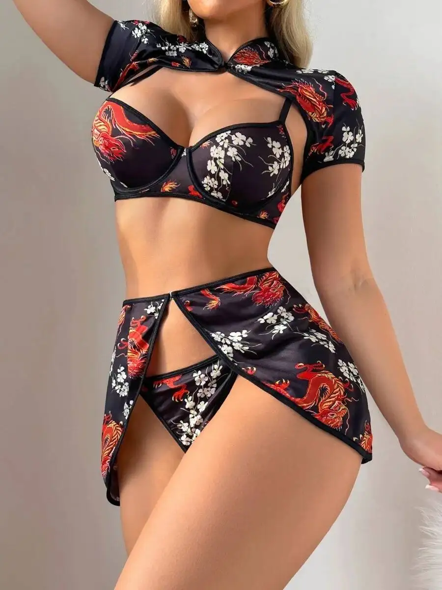 Women's New Sexy Uniform Sexy Hot Series Ethnic Style Pattern Skirt Sets Pure Desire Casaul Short Sleeved Skirt Sets Charm 24PB image 5
