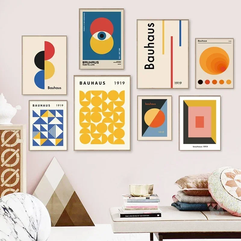 Abstrakte Bauhaus-Geometrie-Poster, modern, 1965, Mid-Century-Leinwandgemälde, Wandkunst, Bilder, Drucke für Wohnzimmer, Ll Art Room De