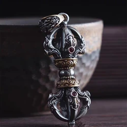 Vintage Buddhist Dharma Vessel Exorcism Vajra Pendant Necklace for Men Necklace Religious Amulet Accessory Gift