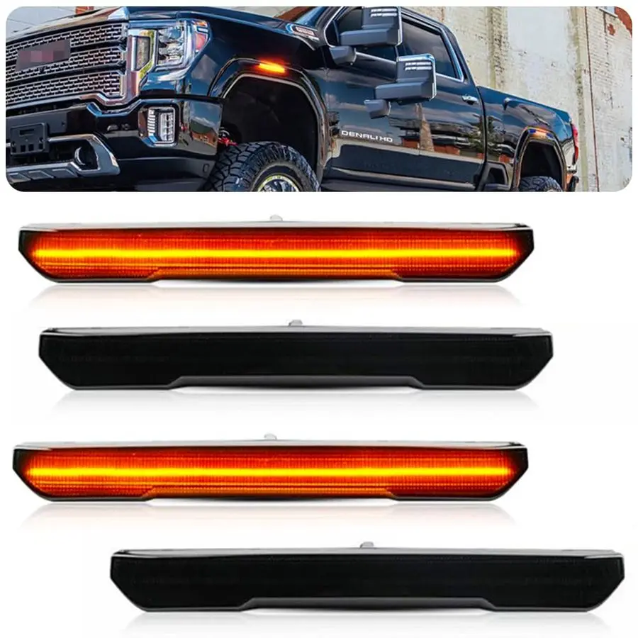 

PCS Smoked LED Side Marker Light for Sierra 2500HD 3500HD 20202024, Full LED Strip Amber Front amp Amber Rear Bumper Light, Pick