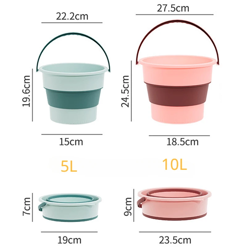 5/10L Portable Folding Bucket for Washing Outdoor Foldable Basin Silicone Water Bucket Camping Space Saving Car Wash Buckets