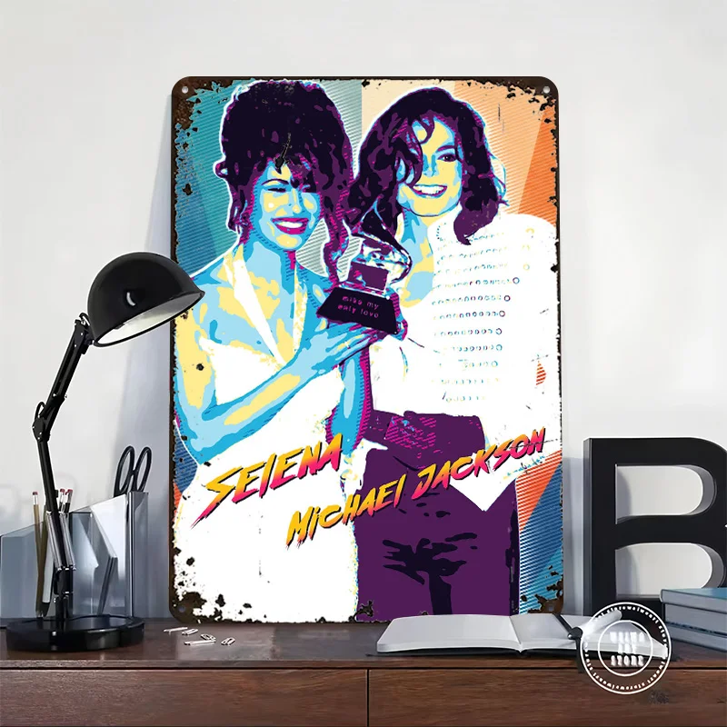 Selena & Michael Jackson Vintage Retro Poster Retro 3D Printed Metal Signs Customized Wall Hanging Gift for Room Ornaments Art