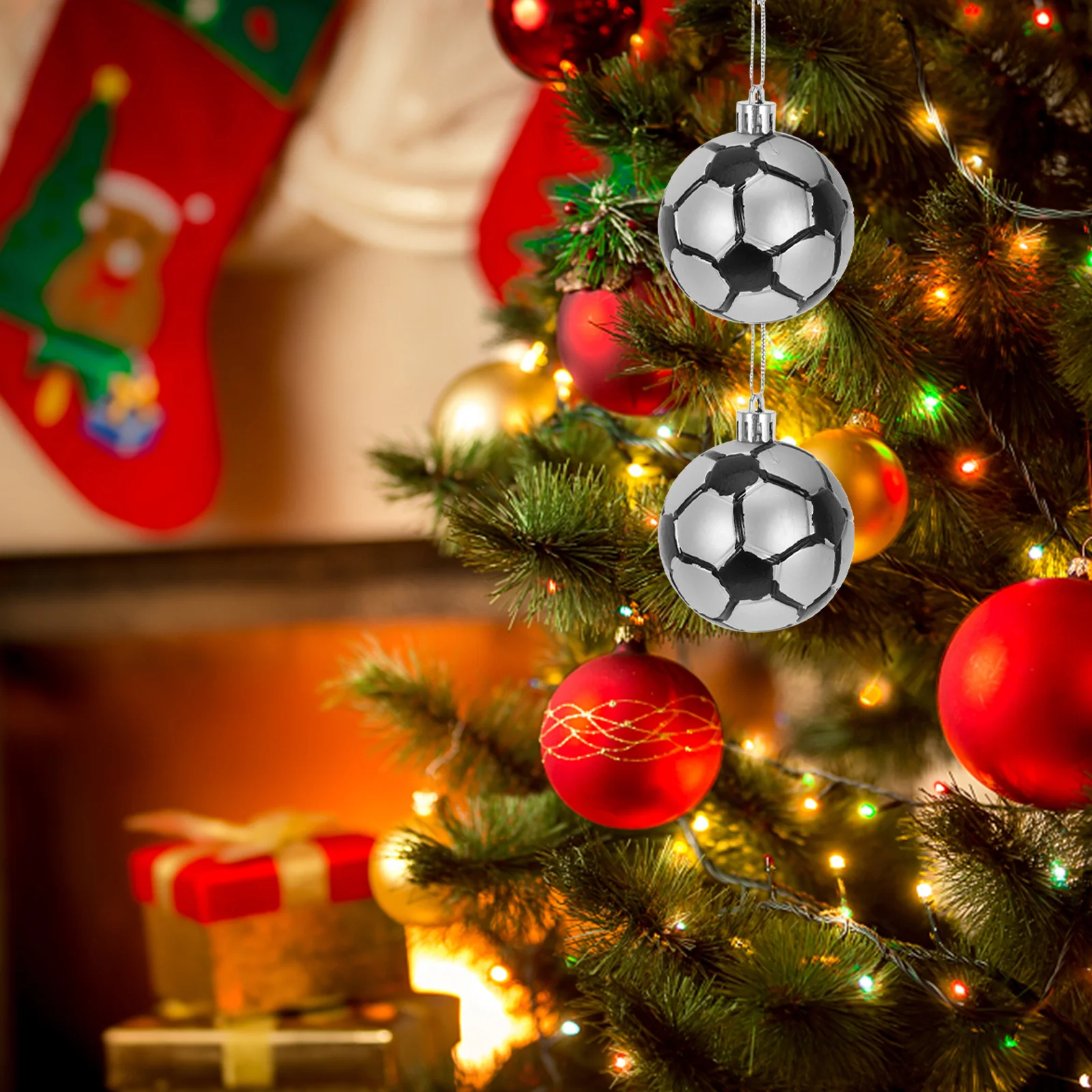 

6Pcs Football Christmas Balls Plastic Hanging Ornaments Xmas Tree Table Centerpiece Holiday Decoration Christmas Balls Ornaments