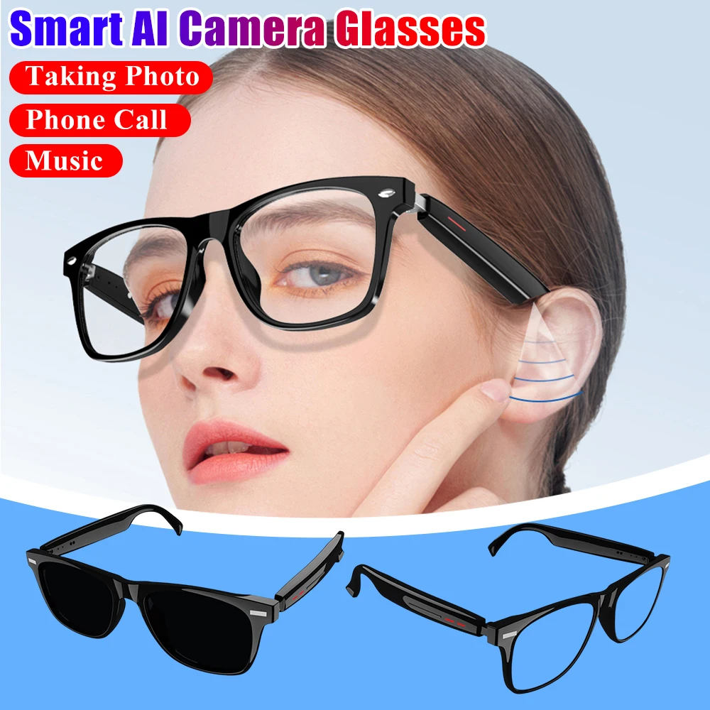 2026 Camera Glasses AI Voice Assistant BT Audio Glasses Remote Shooting Wearable Eyeglass Open Ear Sound Mic Smart Glasses