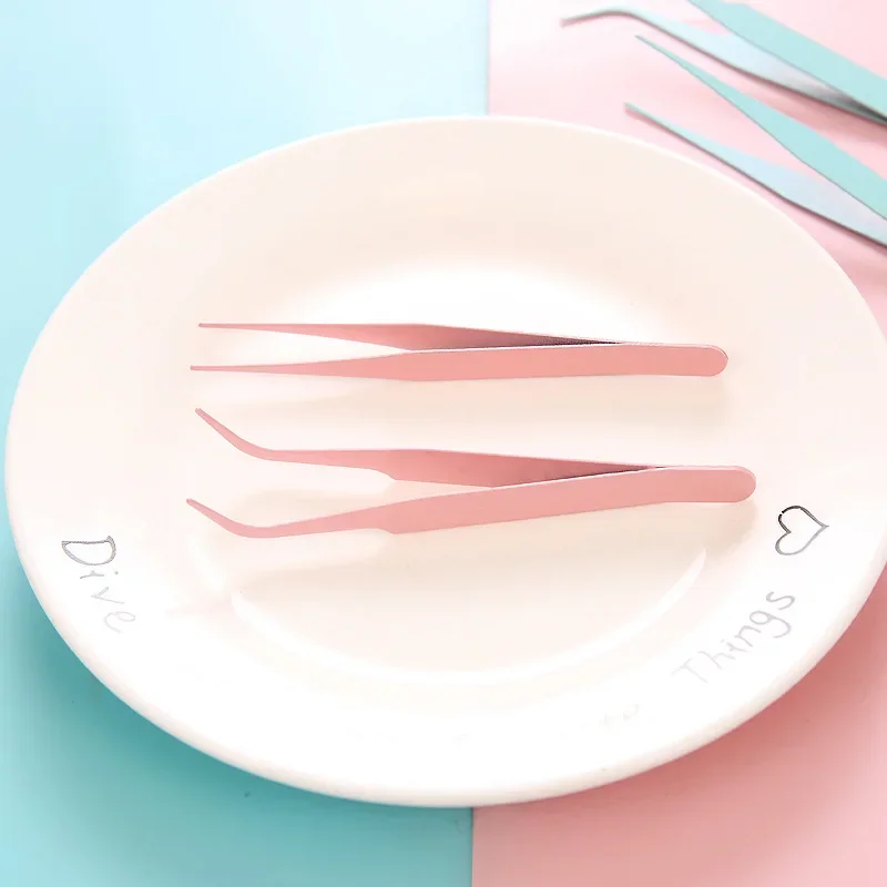 Stainless Straight Curved Tip Eyelash Extension Tweezers Stainless Tip Tweezers Pointed Tip Tweezers with Protective Cover