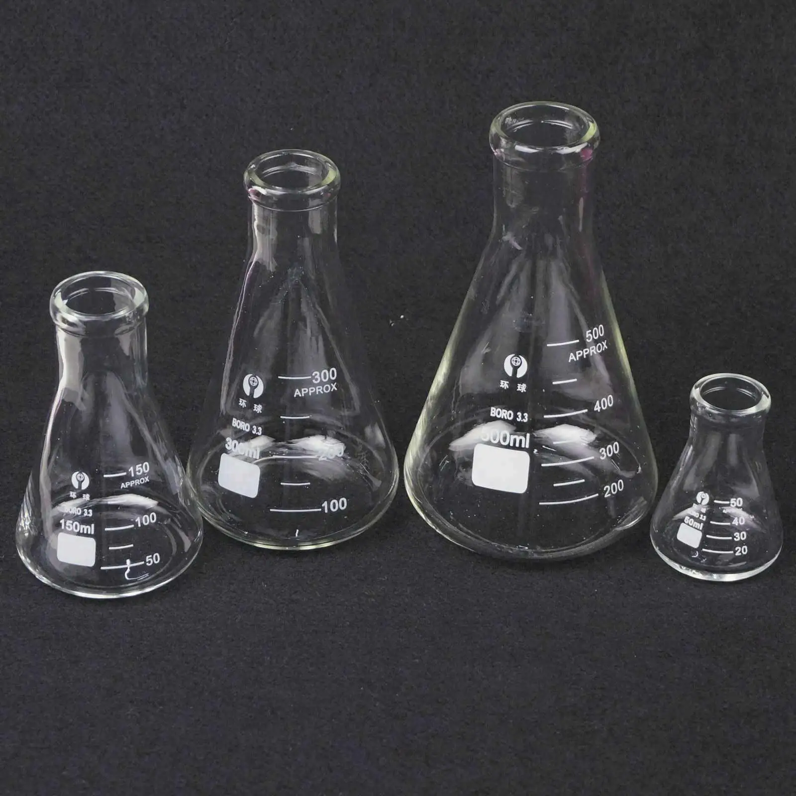 Frasco de vidrio de borosilicato G3.3, frasco cónico de 100ml, 150ml, 200ml, 250ml, 300ml, 500ml, 1000ml, 2000ml, 3000ml, 5000ml
