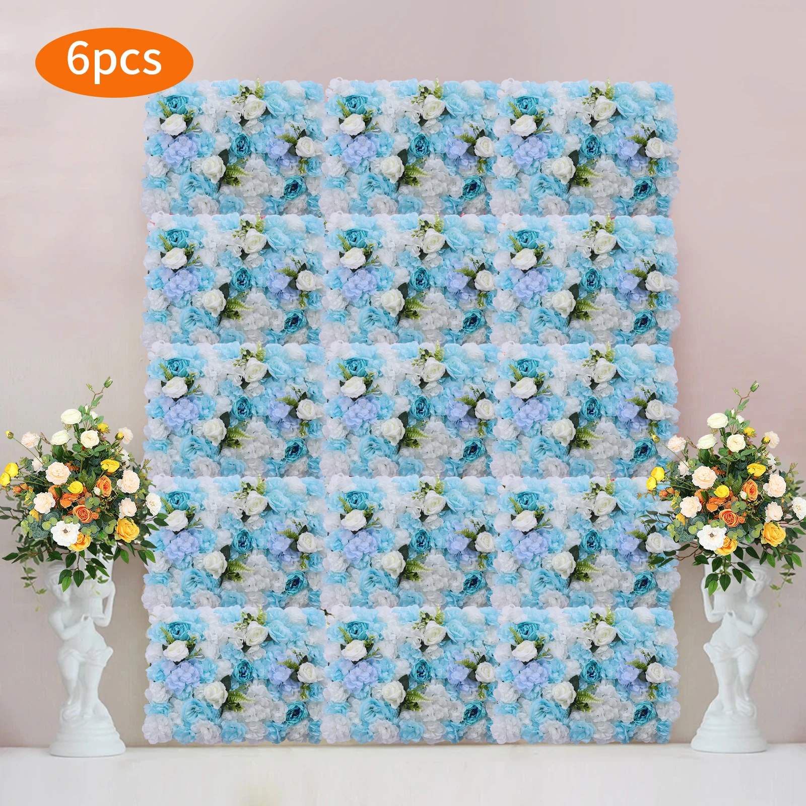 6 Pcs Blue and White Flower Wall Decor, 24