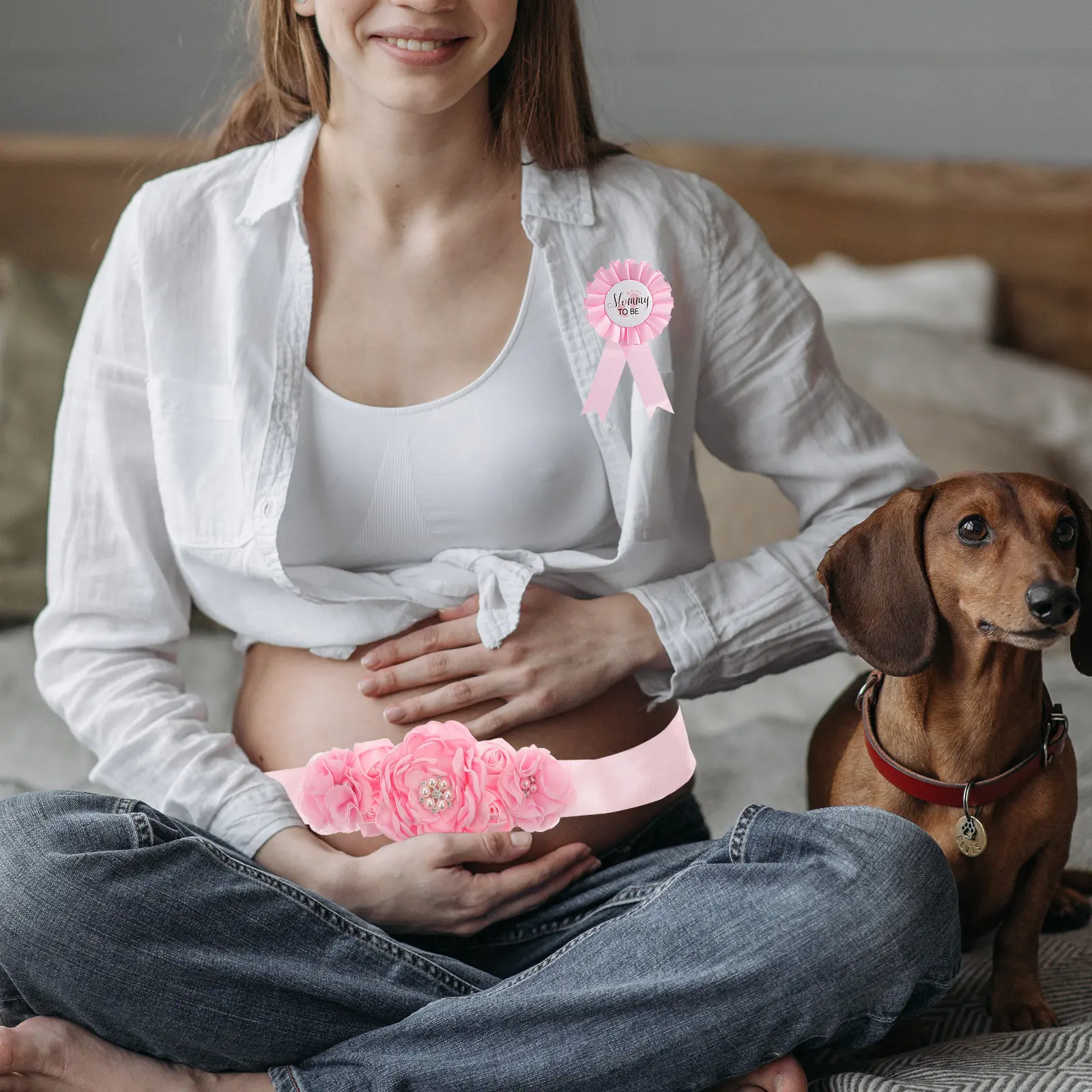 

Набор из 1 высококачественного корсажа для беременных с элегантной лентой, цветочным поясом для живота, реквизитом для фотосессии на выписку/празднование, подарок