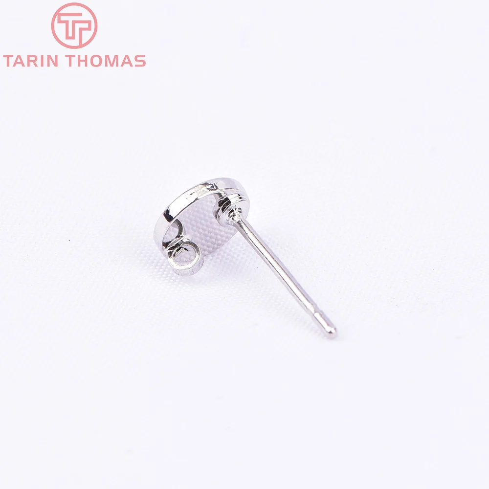 (2198) 10PCS 6x6MM 24K Gold Color Brass With Hooks Hole Round Stud Earrings Pins High Quality Jewellery Accessories