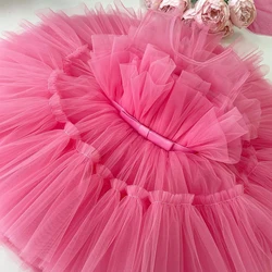 Baby Girls Fluffy Dress for Wedding Princess 1st Birthday Dress Sleeveless Bow Tulle Gown Toddler Kids Ceremony Party Costume