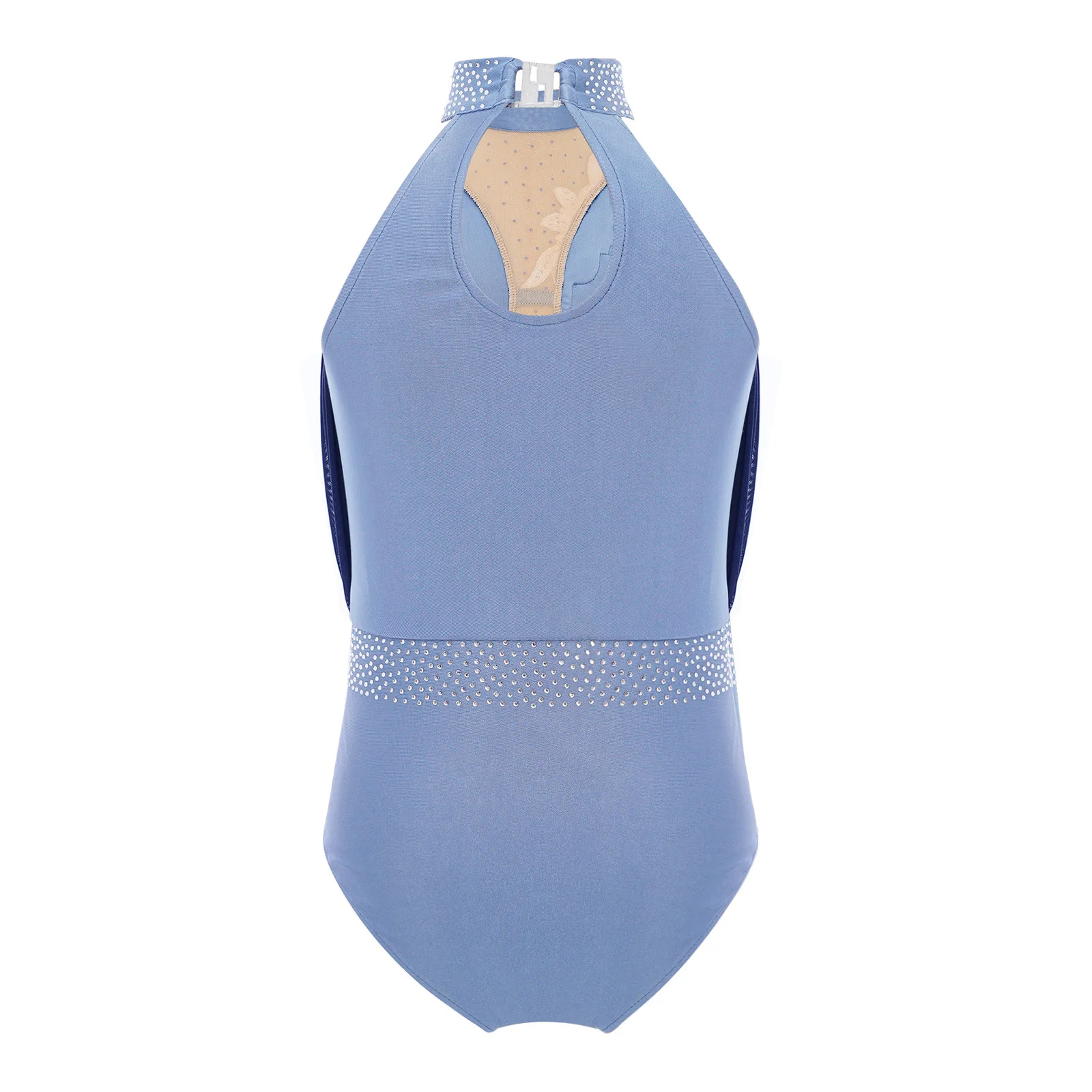 Kids Girls Gymnastics Figure Skating Costume Ballet Jersey Dance Leotard Sheer Mesh Applique Rhinestones Bodysuit Dancewear