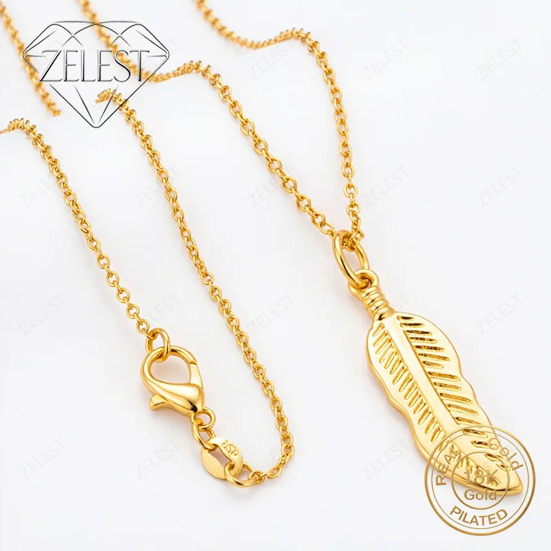 18K Gold Plated 16-30 Inch Delicate Feather Pendant Necklace for Women, Fashionable Gift Accessory