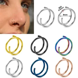 2pcs Stainless Steel Double Hoop Nose Ring Spiral Lip Septum Piercing Cartilage Earrings Tragus Helix for Women Body Jewelry 18G