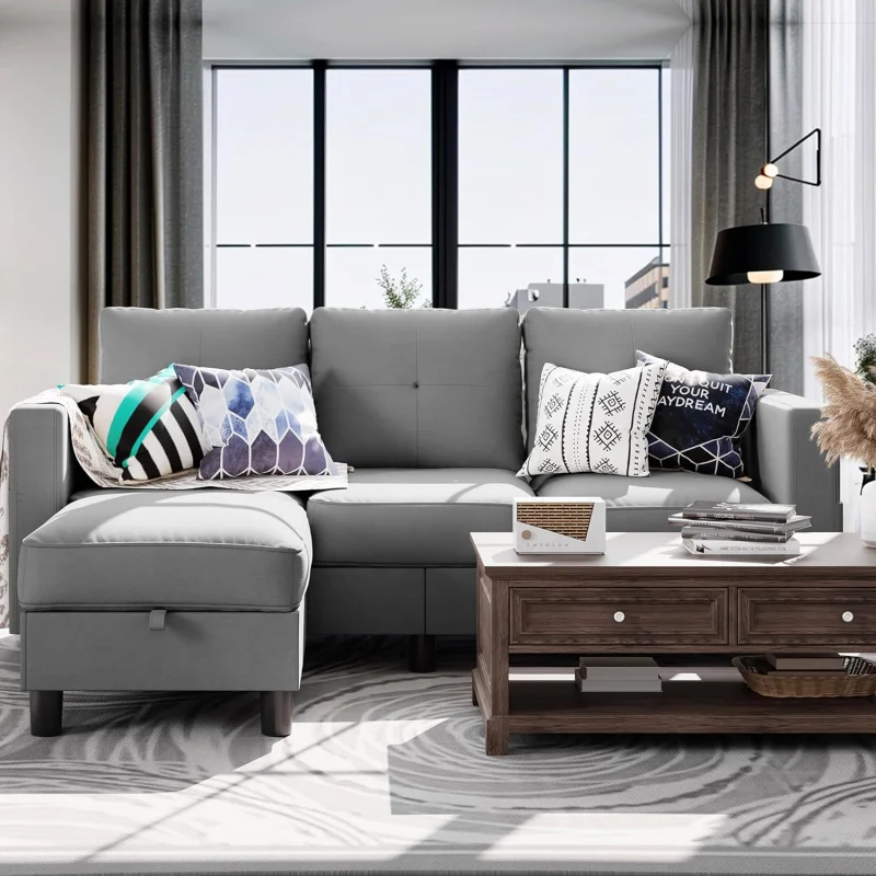 

Schi Convertible ,Modern Linen Fabric L-Shaped Couch 3-Seat Sofa Sectional with Reversible Chaise for Living Room,Apartment and