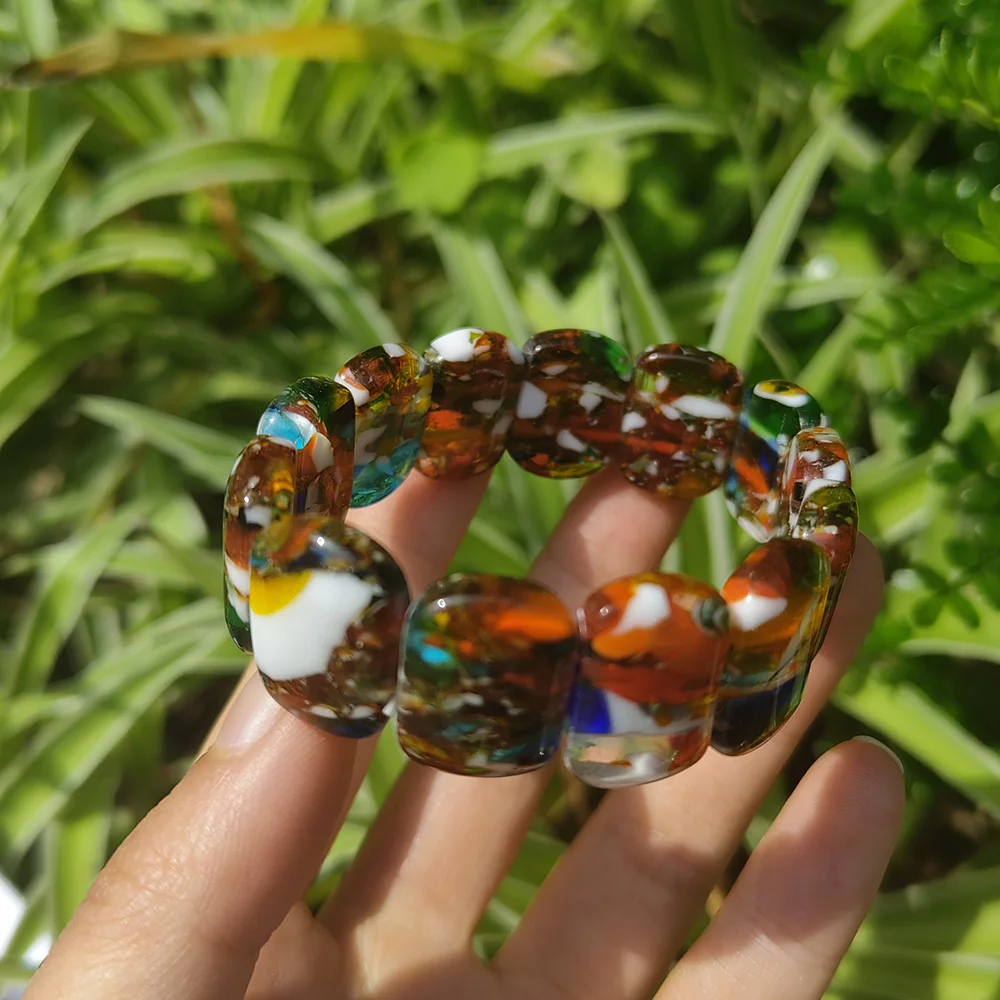 1pcs Camouflage Thousand Flower Glass Handmade DIY Elastic Rope Bead Bracelet Hand Row Women's Clothing Versatile Jewelry
