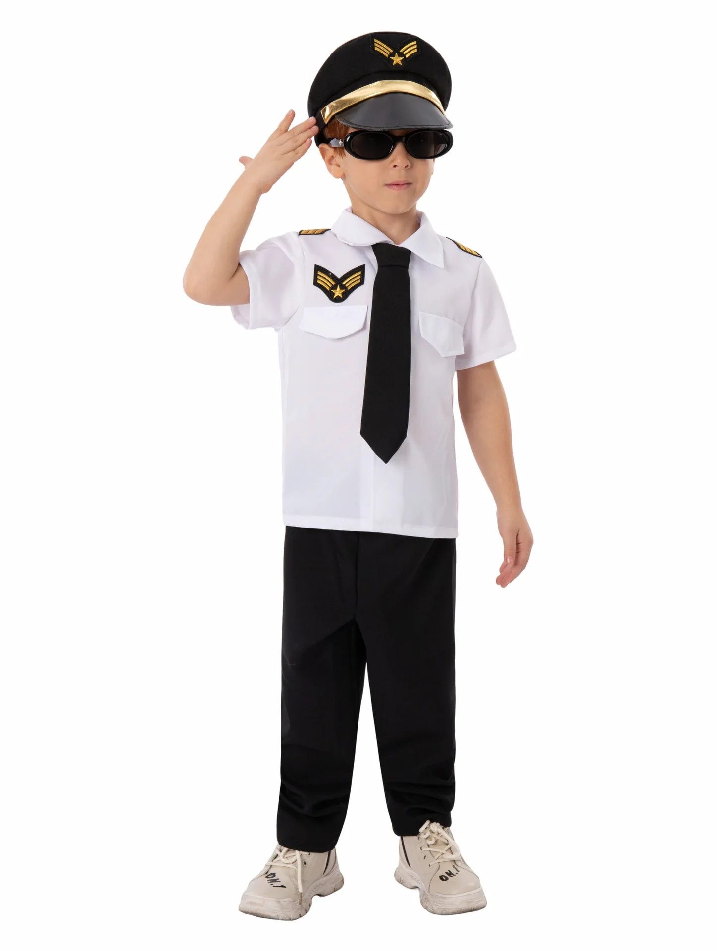 Children Professional Pilot Cosplay Green Jumpsuit Costume  Halloween Carnival Party Boy pilot