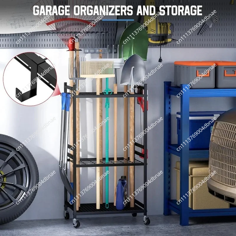 Metal Storage Rack Wrought Iron Garden Cleaning Garden Tools Storage Farm Tools Finishing Storage Multi-layer Rack Wheels