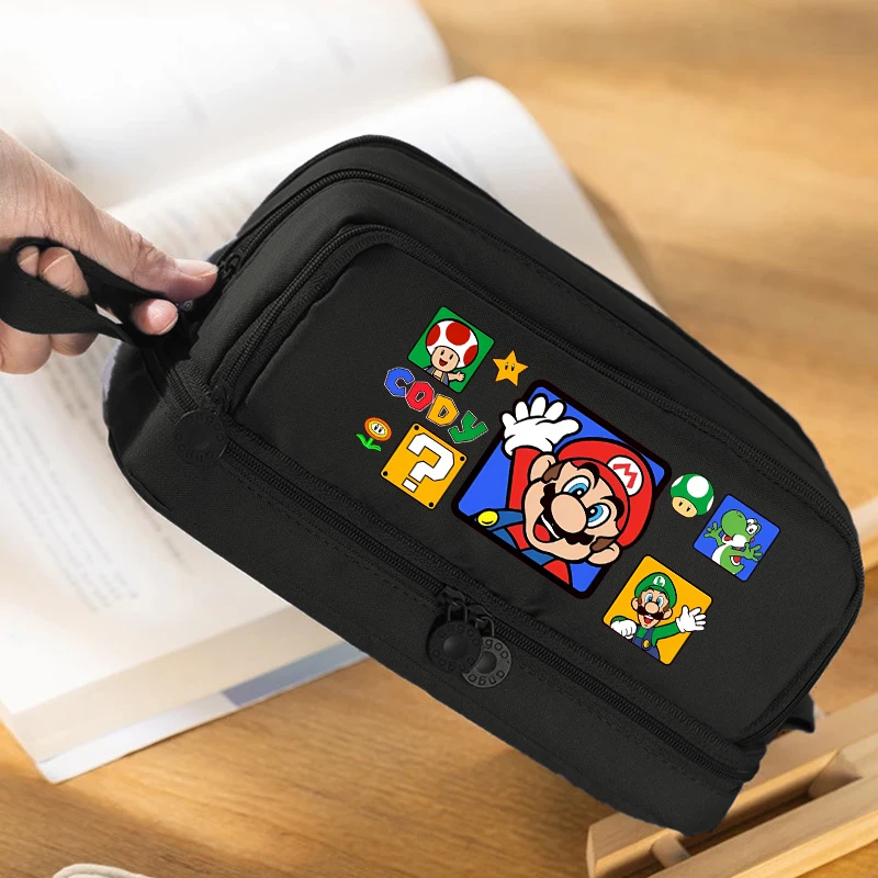 

Пенал для канцелярских принадлежностей Super Marios Bros большой вместимости, прочный пенал из ткани Оксфорд, портативный органайзер для школьных и офисных принадлежностей