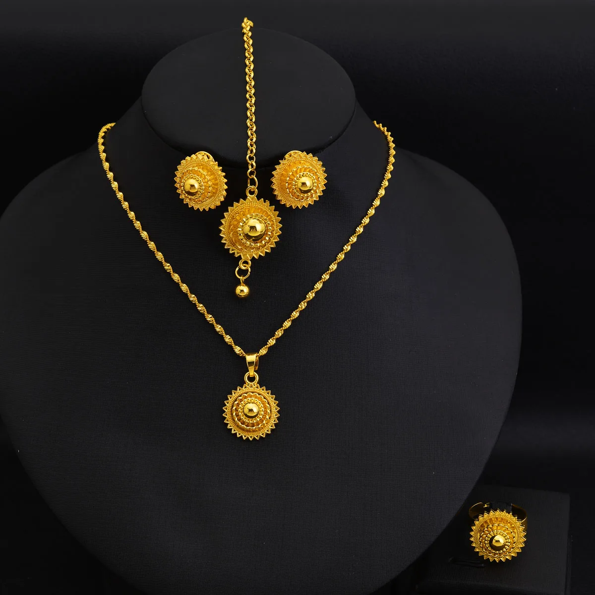 Pop Ethiopian Jewelry sets Classic Pendant Little sphere Head Chain 4-Piece Sets African Eritrean Wedding Ethnic Gifts #123