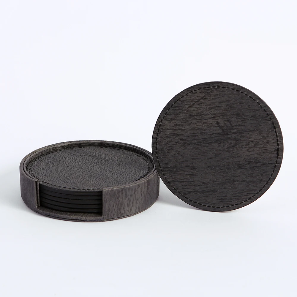 WOTOR 6PCS Wood Grain Leather Coasters Waterproof Heat Resistant Non Stick Placemats Tea Coffee Cup Home Bar Counter Home Decor
