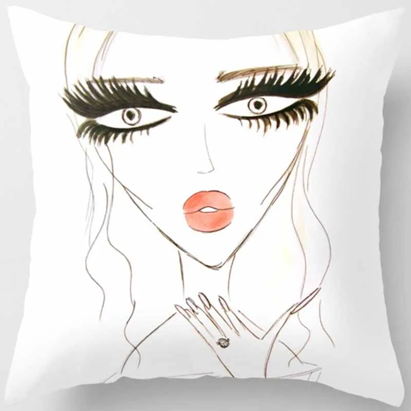 Fashion Abstract Beauty  Women with High Heels Pattern Pillow Cases Short Plush High Quality Square Thick Pillow Case Covers