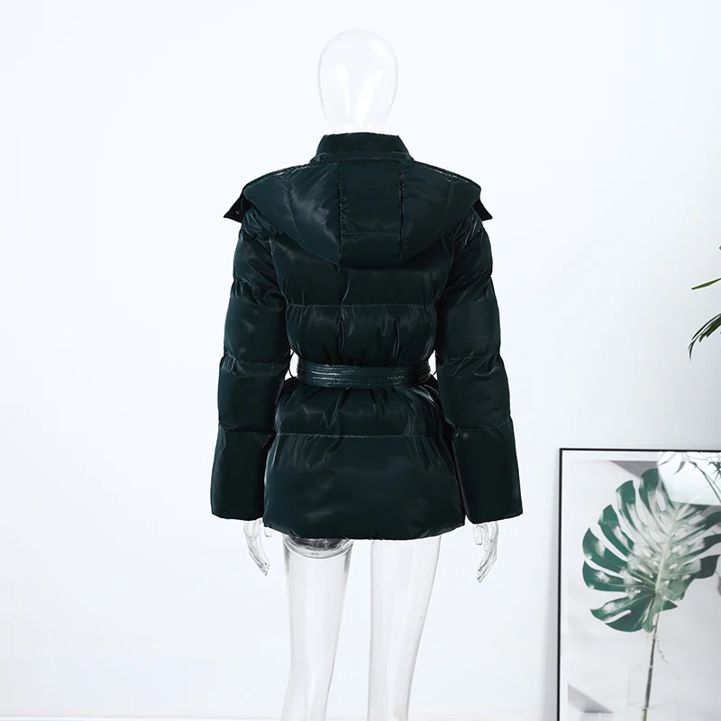 Fashion Glossy Padded Jacket Women's Solid Hooded Long Sleeve Zipper Warm Down Coat 2026 Autumn Winter New Lady Casual Outerwear