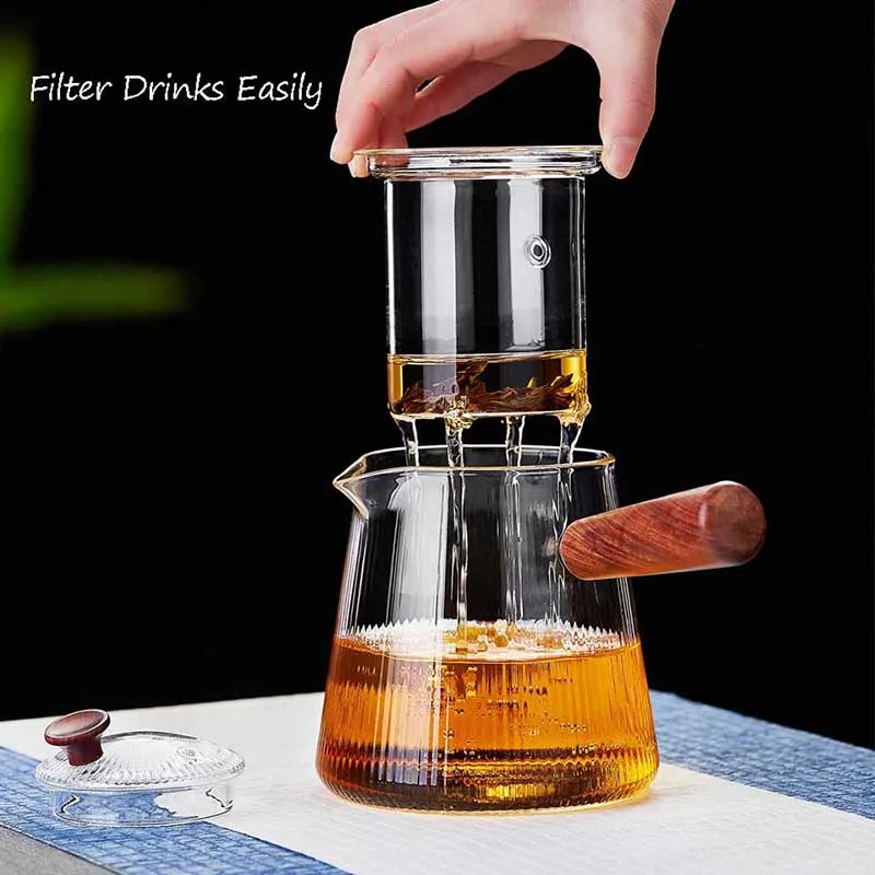 YMEEI-Théière en verre avec infuseur perfecClear, poêle à manche en bois de santal, bouilloire en verre borosilicaté, micro-ondes, 500ml, 800ml