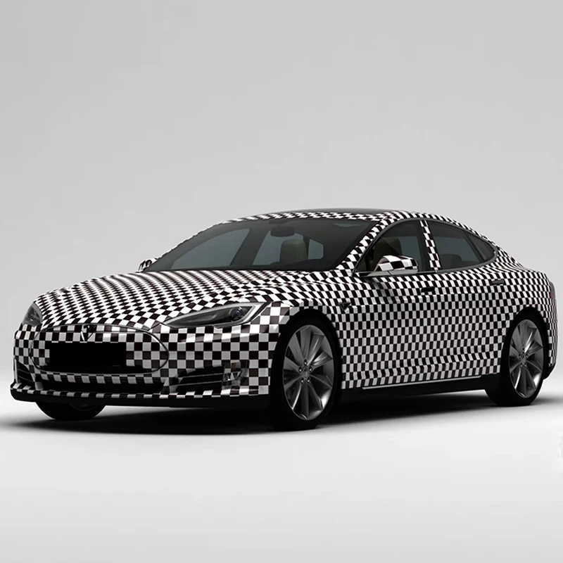 Black White Checkered Racing Flag Vinyl Wrap Film With Air Release Self Adhesive DIY Car Motorcycle Furniture Decoration Sticker