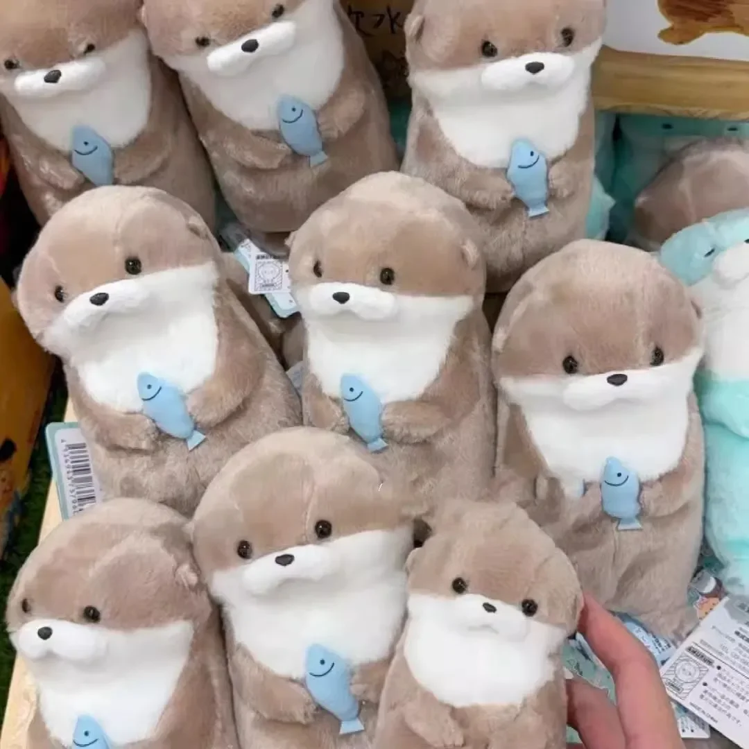 Cute Otters Holding Fish Plush Doll Fashion Keyrings Lightweight Hanging Pendant Props For School Bag Key Wallet Doll Toy Gifts