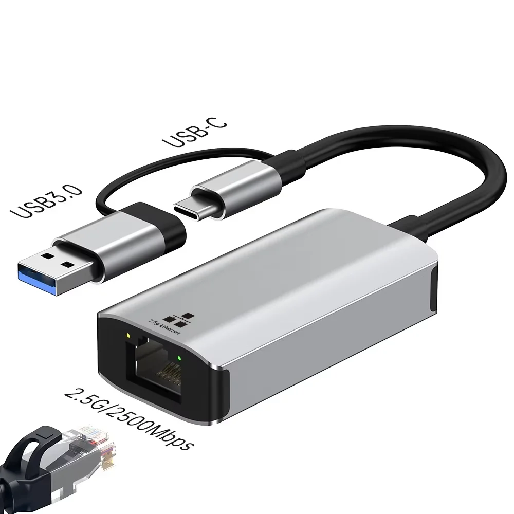 FC&EC 2500Mbps USB A/C to RJ45 Ethernet Adapter 2 5G USB 3 0 Network Card Gigabit LAN Converter for PC Laptop Windows Mac