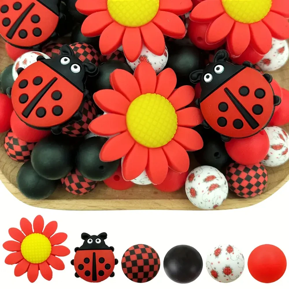 6/25-teiliges Silikonperlen-Set aus der Insekten-Serie, perfekt für handgefertigte DIY-Basteleien wie Schlüsselanhänger, Halsketten, Armbänder usw.