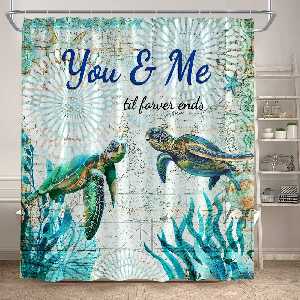 Funny Octopus Shower Curtains Marine Animal Mermaid Sailboat Vintage Nautical Map Bath Curtain Fabric Bathroom Decor with Hooks