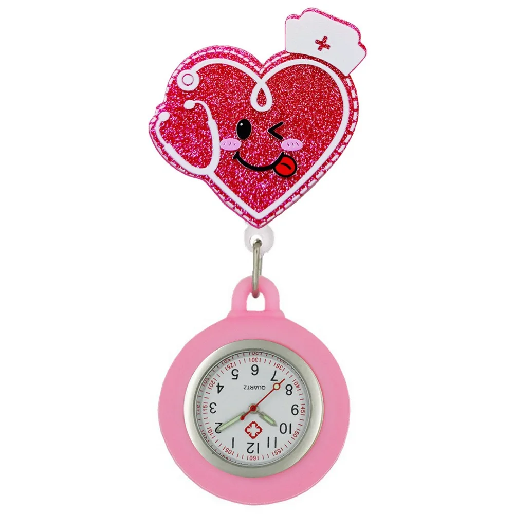 Retractable Retractable Pocket Watch Clip-On Multi-functional Nurse Watch Cartoon Glitter Silicone Clip-On Pocket Watch Unisex