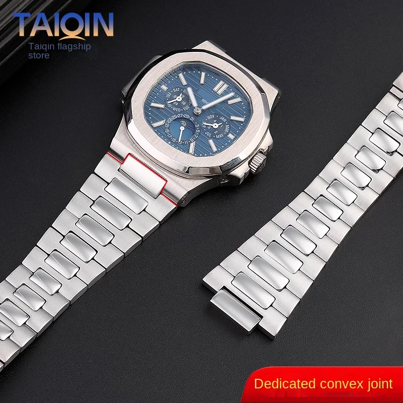 High quality Stainless Steel WatchBand For Patek Philippe Nautilus 5711/5726 watch convex solid Steel men strap Accessories 25mm