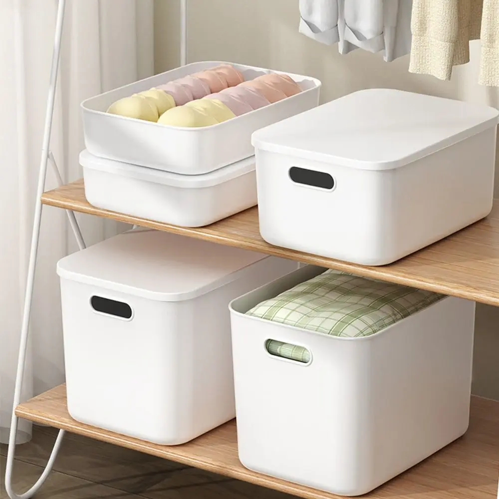 New With Lid Cover Stackable Storage Box Plastic Convenient Table Organizer Case Solid Home Container For Home Bedroom