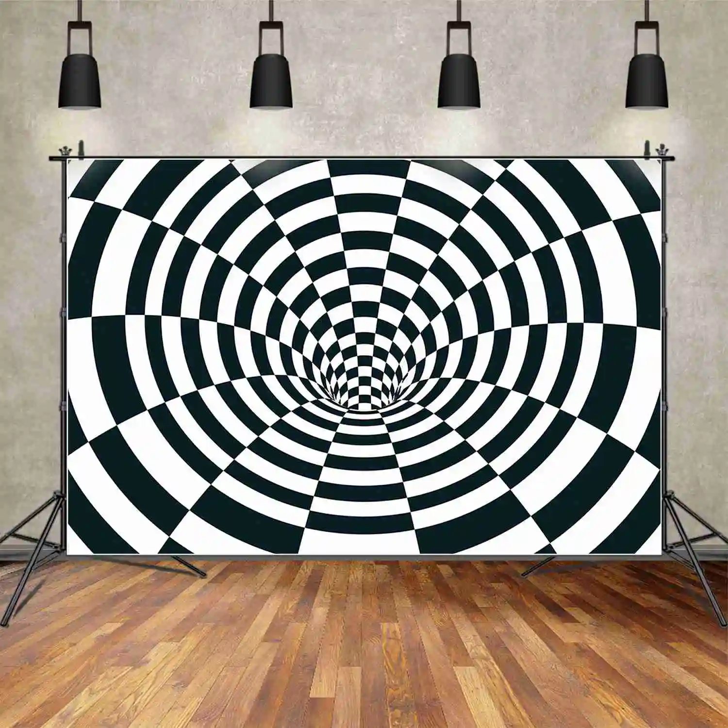 MOON.QG 3D Black White Visual Illusion Wall Backdrop Hypnotic Geometrical Photo Background Sign Studio Photo Photography Props