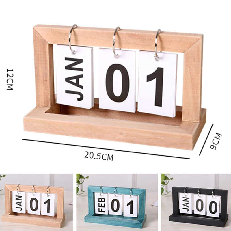 Wooden Perpetual Calendar Flip Month Date Display Desktop Schedule Daily Planner Office Home Decoration Photography Props
