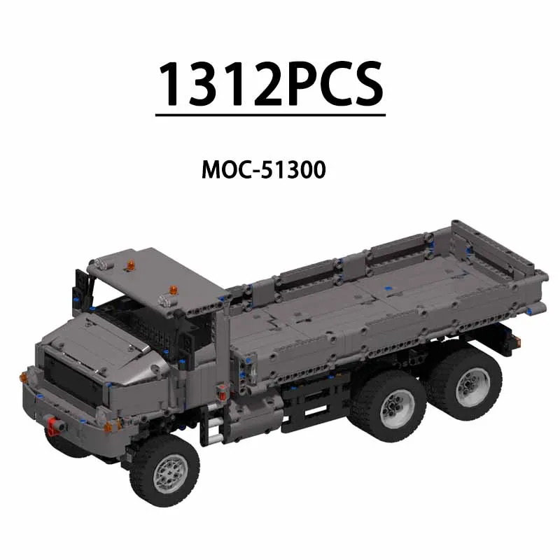 

MOC-51300 6x6 Flatbed Truck Tractor Heavy Duty Trailer Truck Transported 1312PCS Building Blocks Toy Christmas Gift for Kids