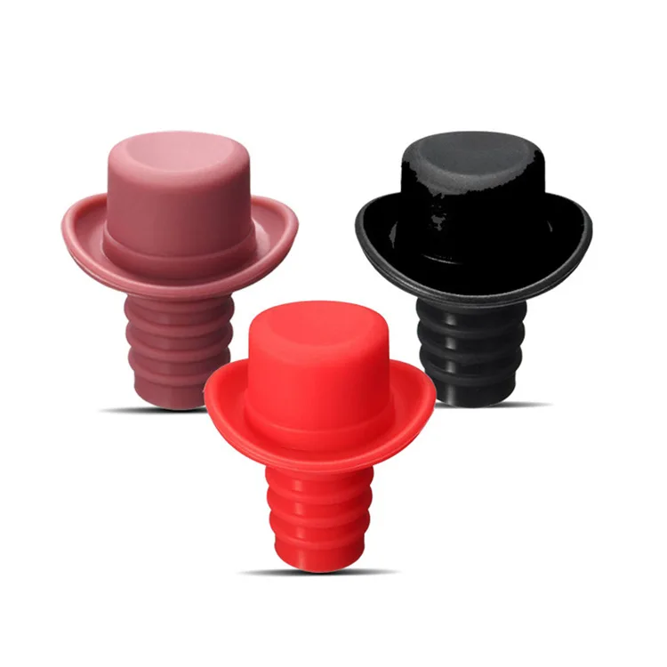 Tapón de botella de silicona para botellas, tapa de vino, tapón vertedor de vino, tapas de silicona, bonito sombrero de copa, barra de corcho de Gel para mantenimiento fresco, nuevo