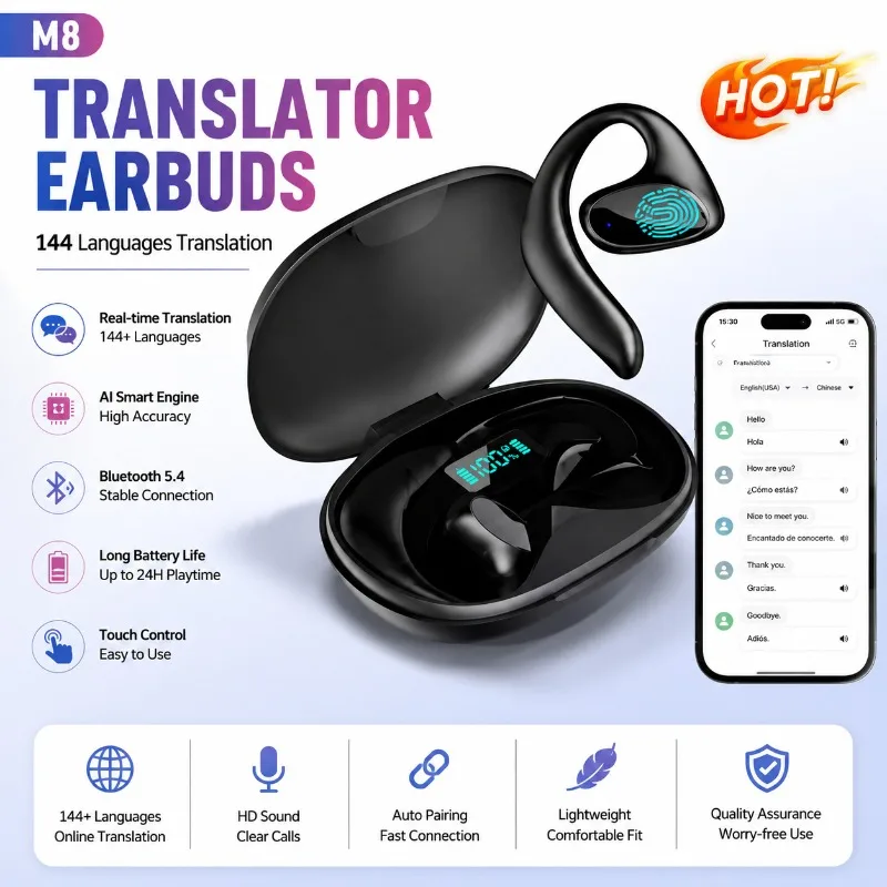 AI BT Translation into 144 Language Earphone Smart Voice Real Time Wireless Bluetooth Headphone Travel Work Sport Sleep Headset