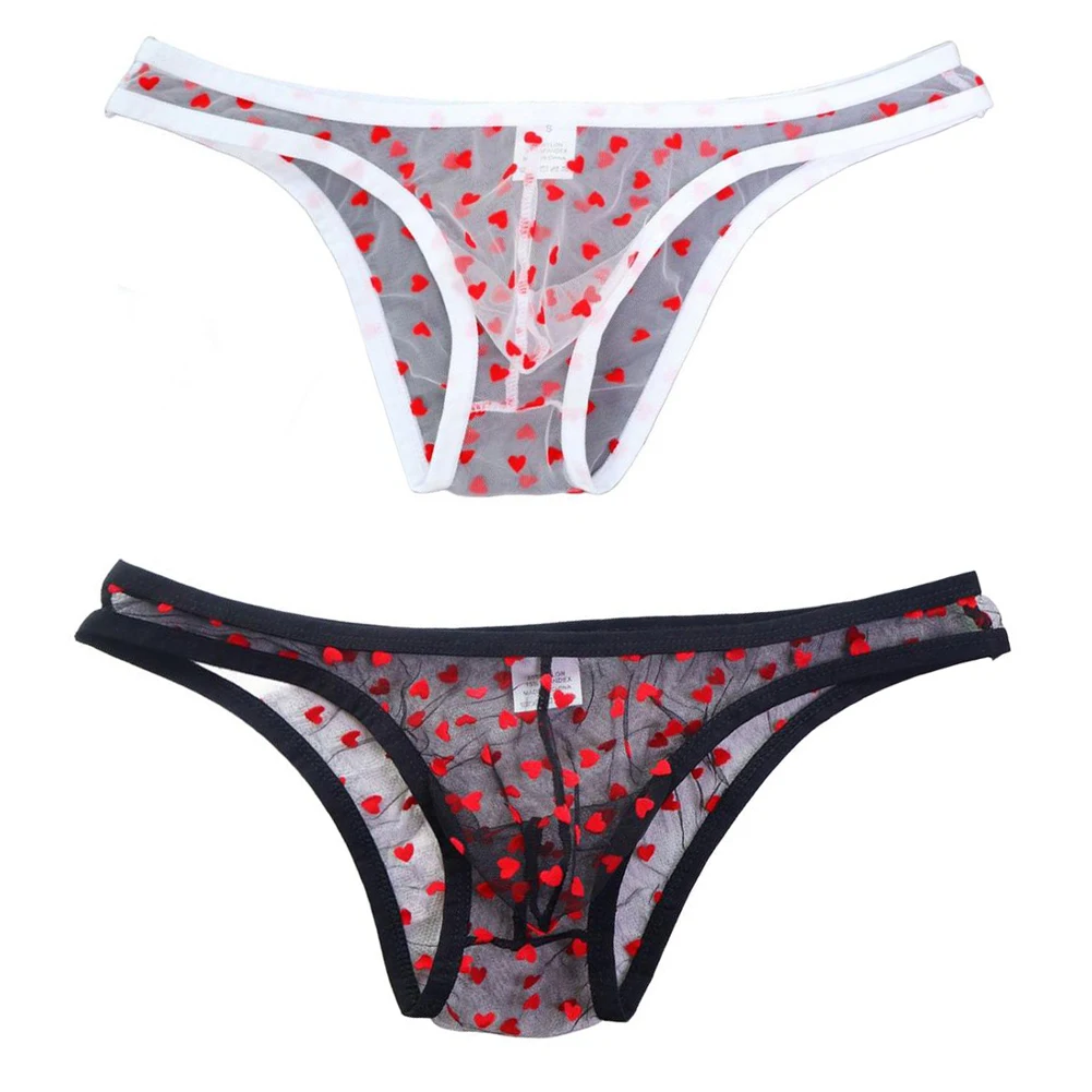 

Men Fashion Heart Pattern Underpants Thin Soft See Through Breathable Pouch Underwear Panties Man's Sexy Briefs